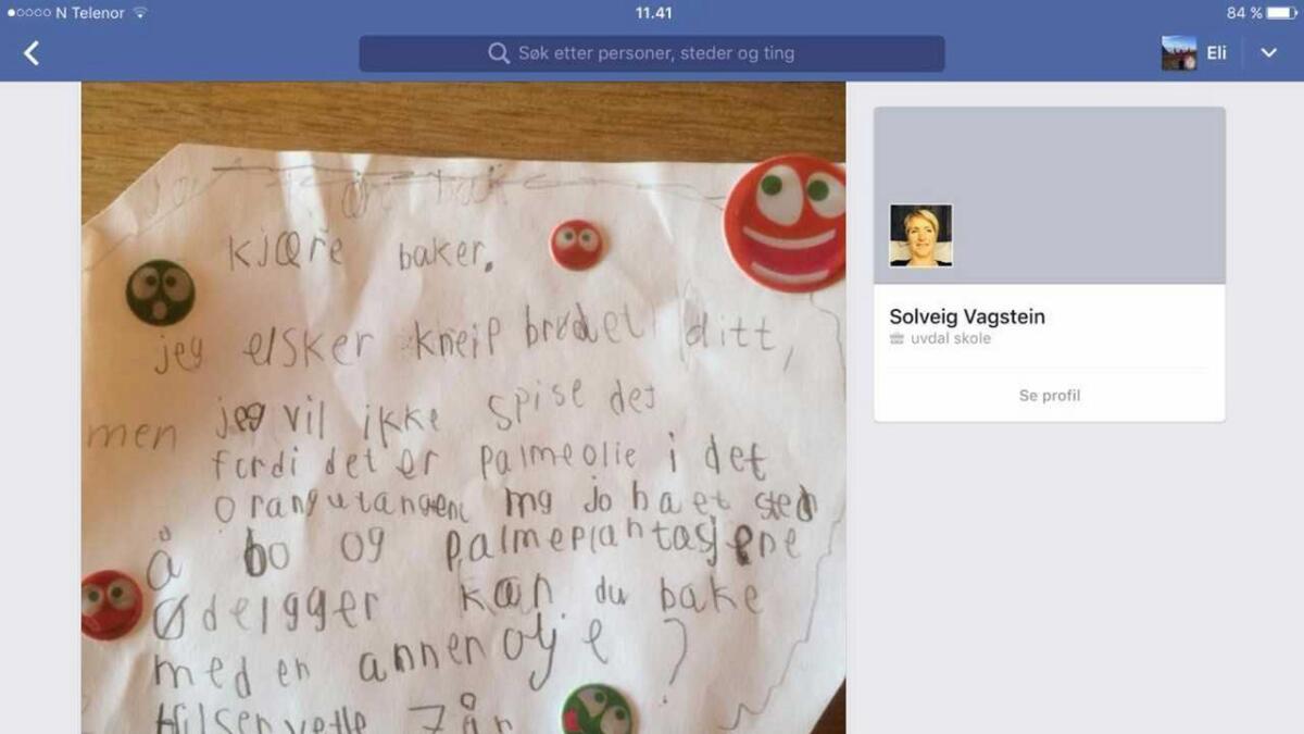 7-år gamle Vetle i Uvdal sende eit sjarmerande brev til brødbakaren og har fått positiv tilbakemelding.