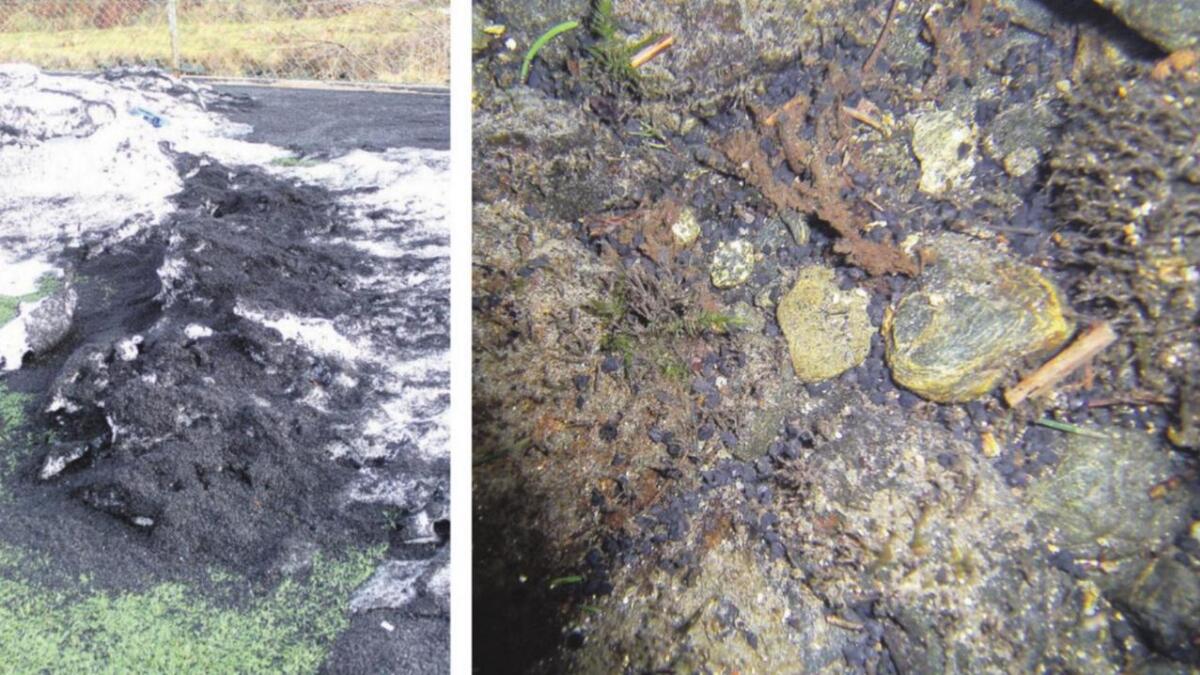 Slik såg det ut på Stilvoll og i Søftelandselva i 2012 etter omfattande ureining frå gummigranulat.