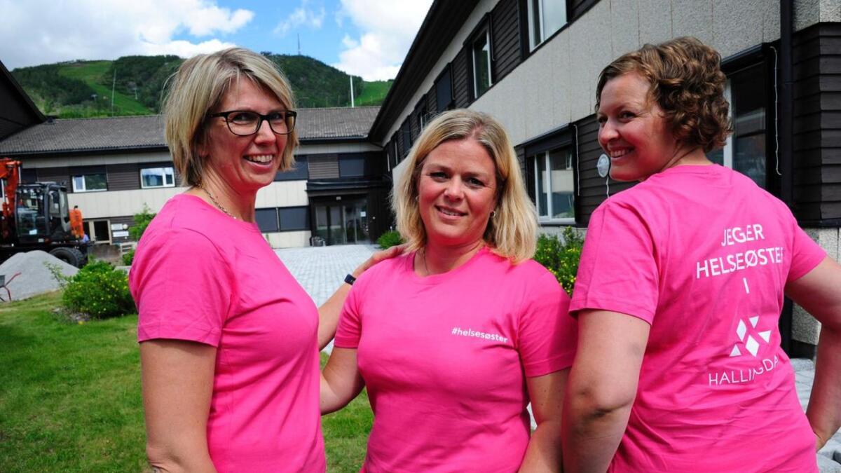 Hallingdal har fått to millionar til utvikling ved helsestasjonane. Under oppstarten på Geilo fekk alle nye T-skjorter. F.v. leiande helsesyster i vertskommunen Flå, Siv Merethe Glesne, prosjektleiar Gunhild Ween Helberg og rådgivar i Hallinghelse, Gunhild Hustad.