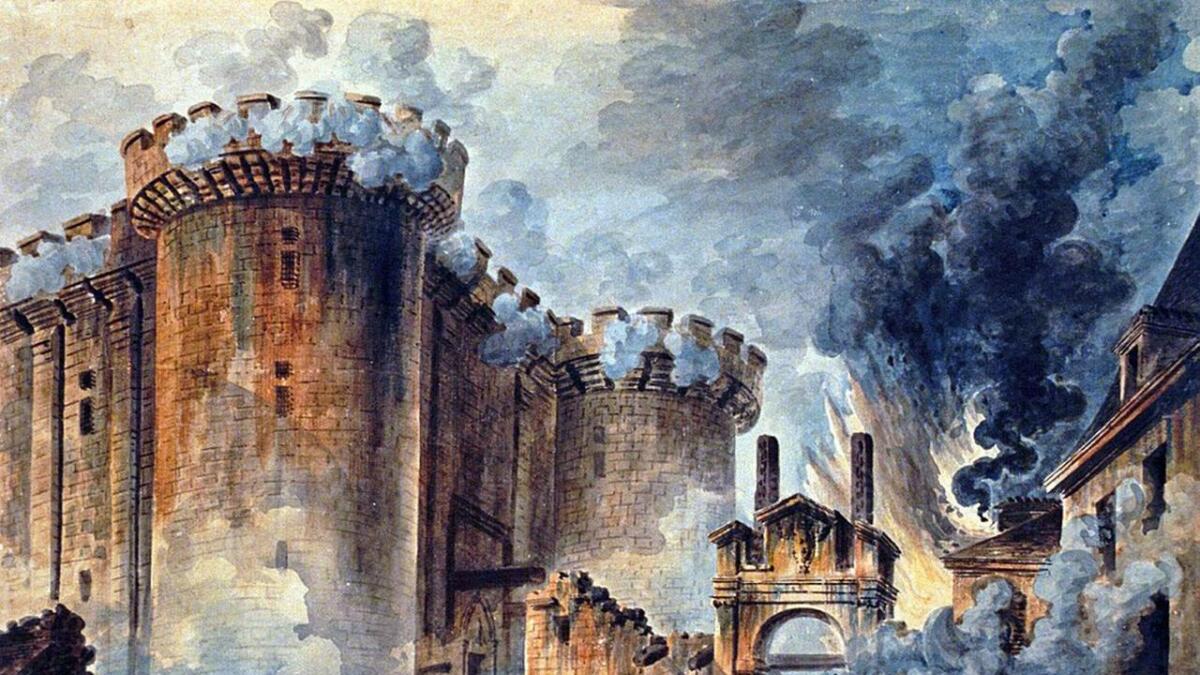 "Stormen av Bastillen". (Maleri av Jean-Pierre Louis Laurent Houel, 1789)