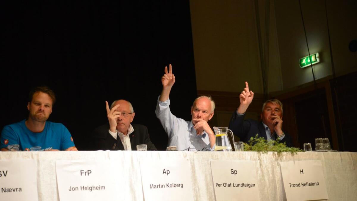 Jon Helgheim (Frp), Martin Kolberg (Ap), Per Olaf Lundteigen (Sp) og Trond Helleland (H).