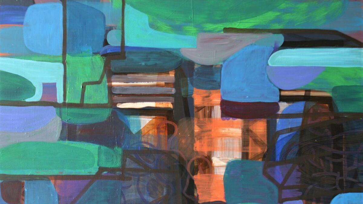 I måleriet «Frå landskapet» nyttar Gunnveig Nerol fargane som byggesteinar.