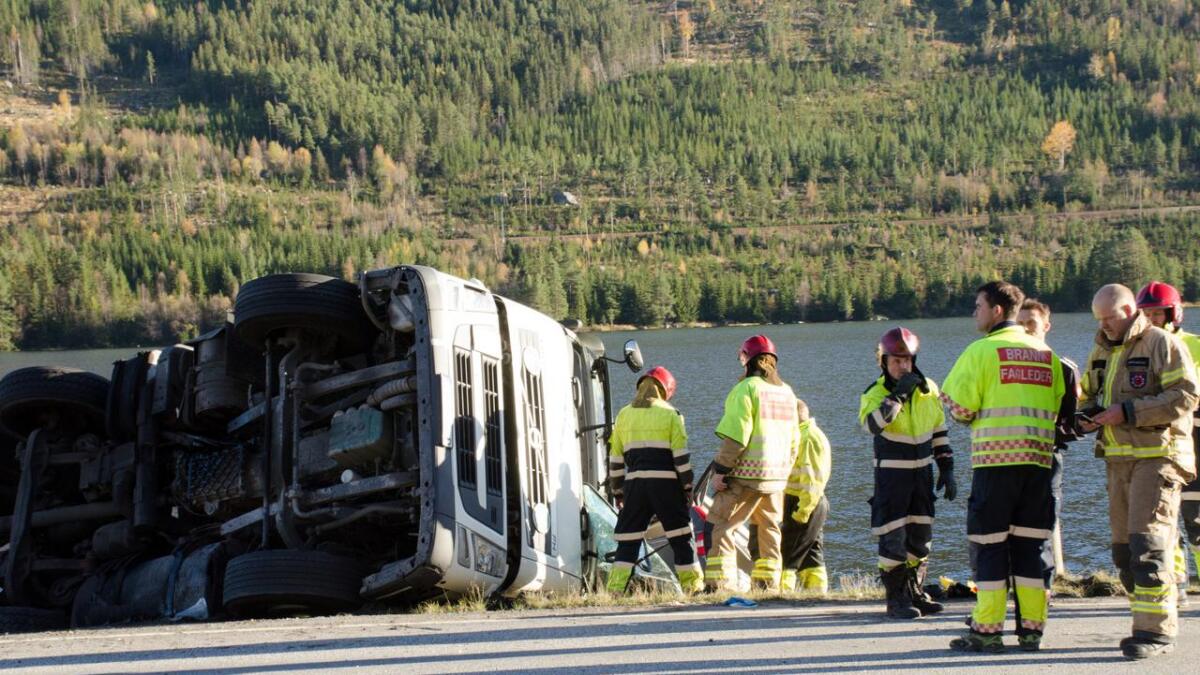 Trafikkulykke på Rv7 langs Strandafjorden i Ål. Biletet er frå hausten 2016.