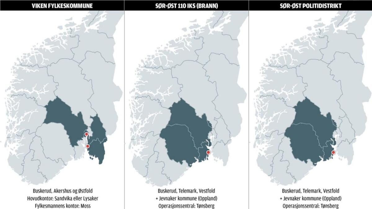 Frå 1. januar 2020 er Viken fylkeskommune ein realitet. Men grensene er heilt ulike både Sør-Øst politidistrikt og Sør-Øst 110.