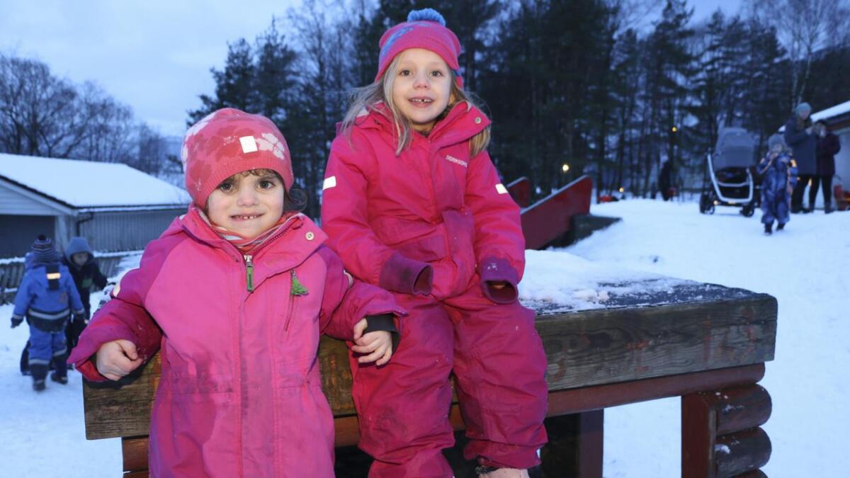 Å leika saman er noko av det kjekkaste med å gå i barnehagen, meiner Sofia Olava (4) og Malene (4).