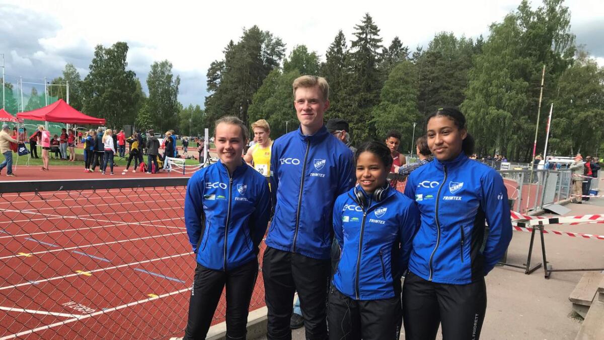 Frida Halland Simensen (t.v.), Torbjørn Andersen, Gro Marcela Tvedt og Abigail Ogoti er i gang med friidrettssesongen.