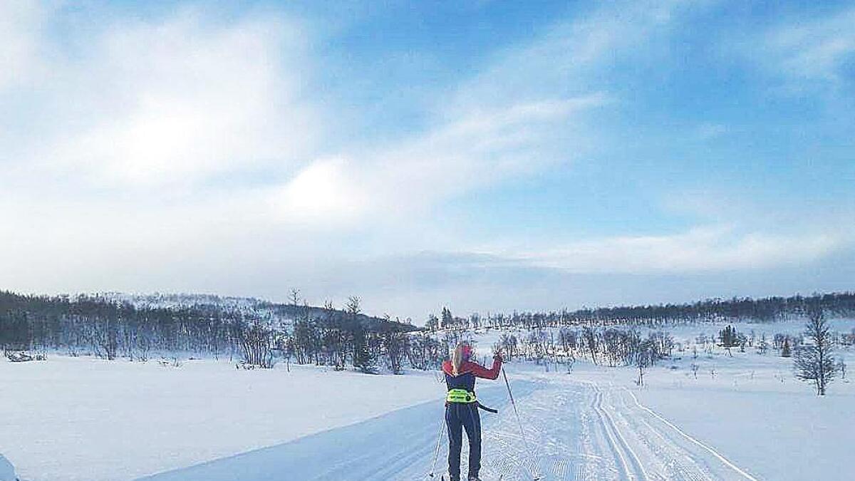 I vekslande vêr av sol og litt snøbøyer var det mange som fekk seg ein fin tur på ski, som her nedanfor Vierli på Rauland laurdag.