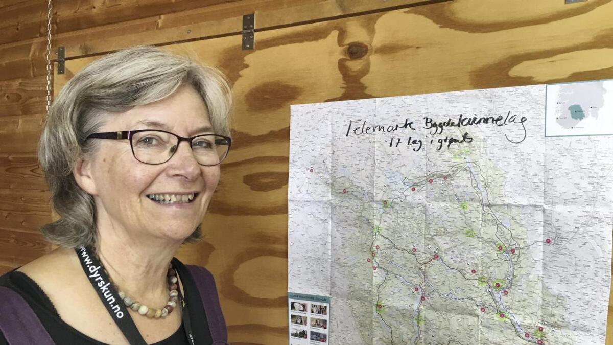 Ellen Margrethe Garn syner kartet med alle lokallaga i Telemark avmerka. ñ Men me ynskjer oss fleire, både lag og medlemer, seier fylkesleiaren.