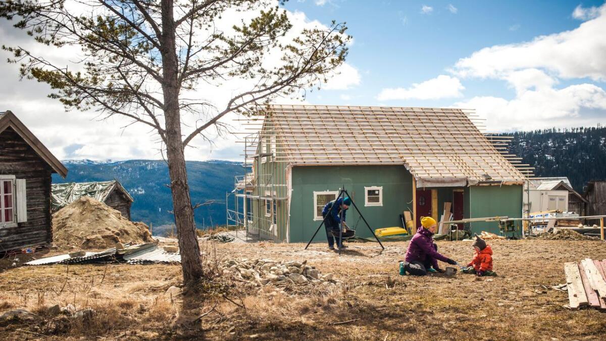 Sindre Thoresen Lønnes og Hilde Mesics Kleven flytta frå Oslo til Hallingdal i 2015. No bygg dei hus på eit gamalt småbruk øvst i Opheim i Ål.