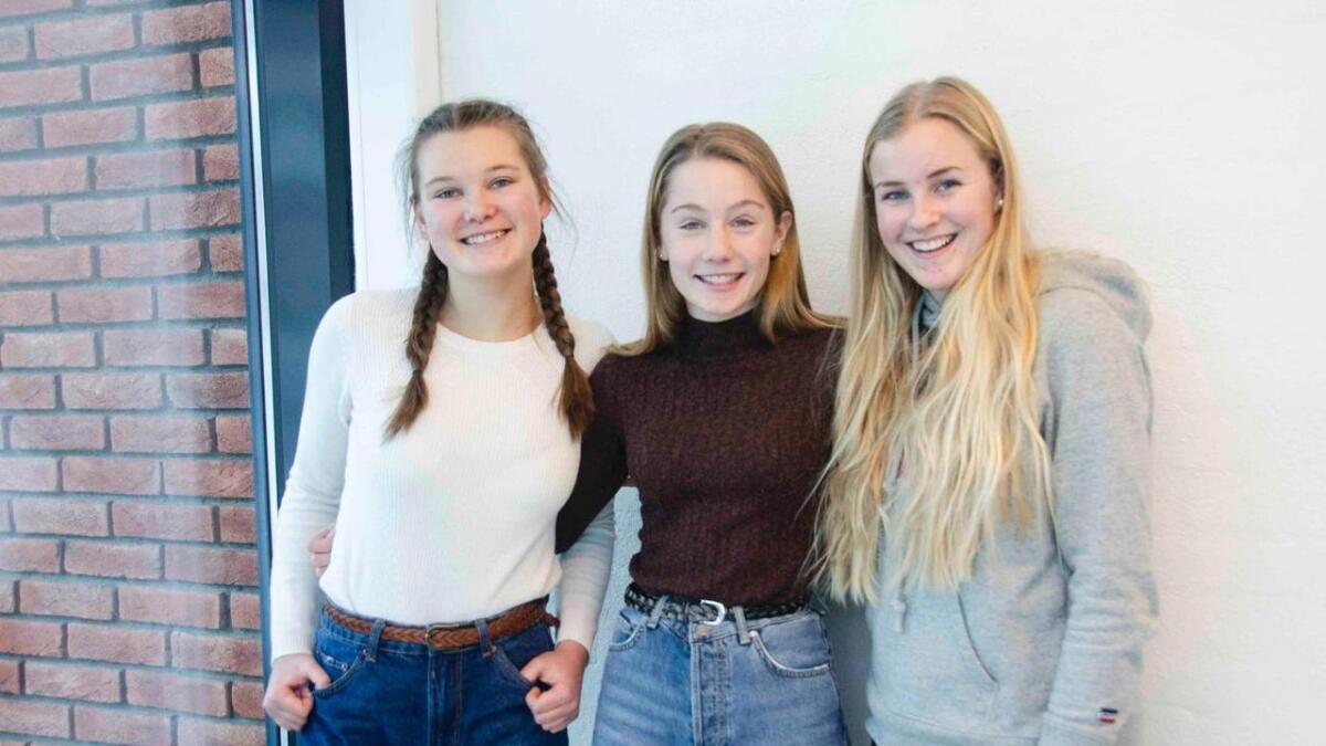 Marie Molde Lappegard, Maria Hagen Paulsen og Eirin Lystad Linderud i 10. klasse ved Ål ungdomsskule er vidare til fylkesfinalen i Leger uten grenser sitt skuleprosjekt.