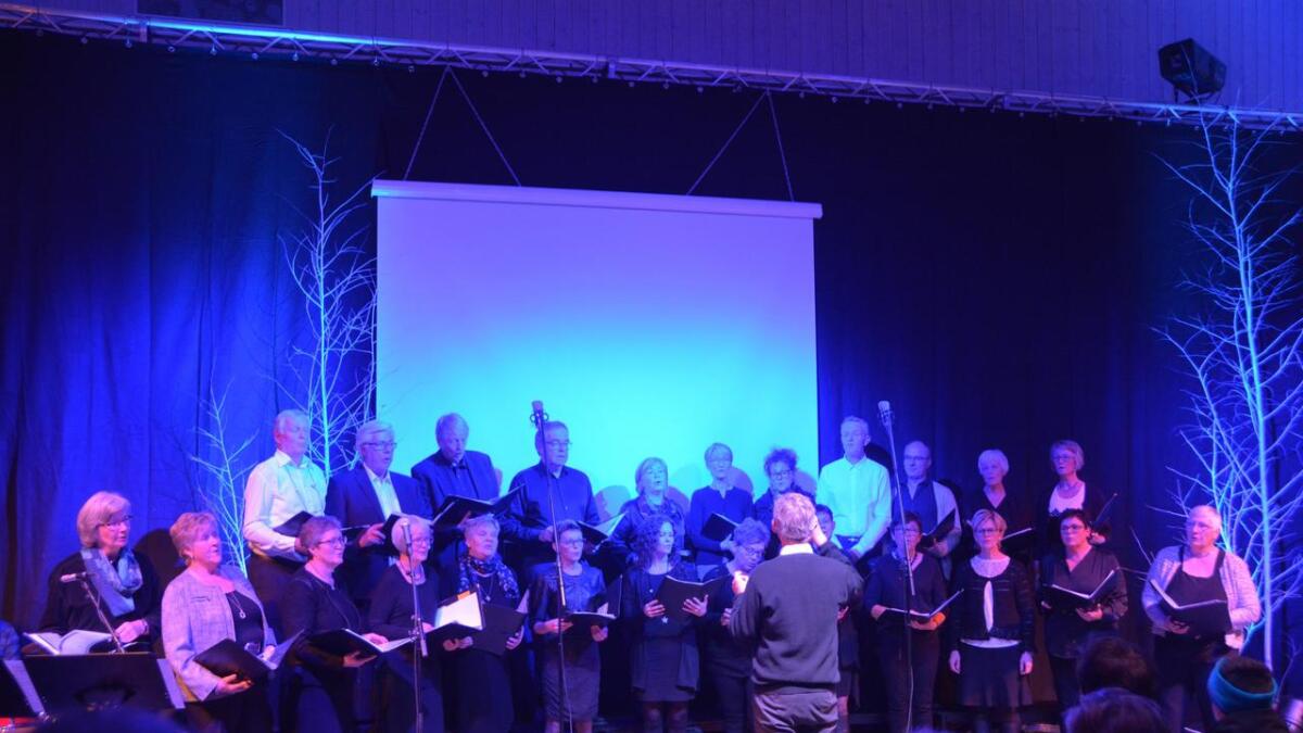 Nissedalskoret framførte fleire melodiar under den blå kvelden på kulturhuset.