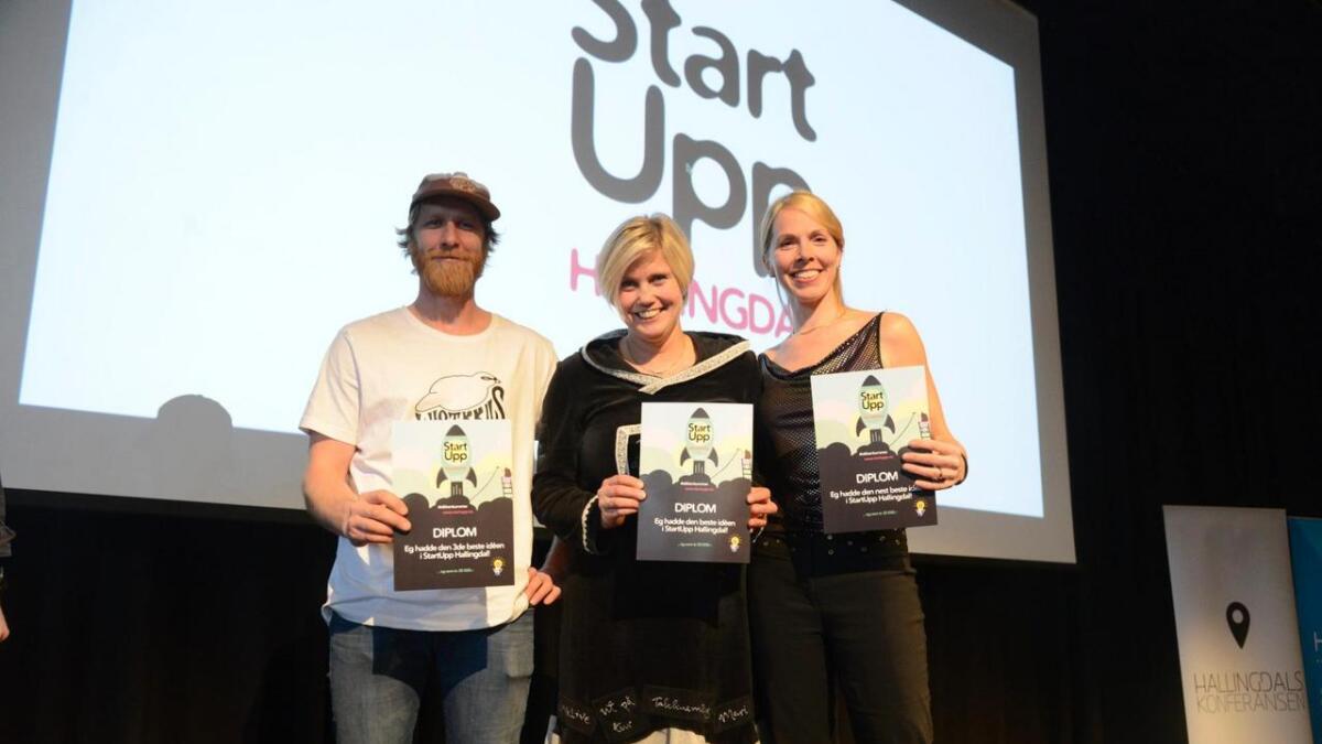Gunn-Kjersti Sandelien (i midten) vann Startupp-finalen føre Marit Sehl og David Underland.