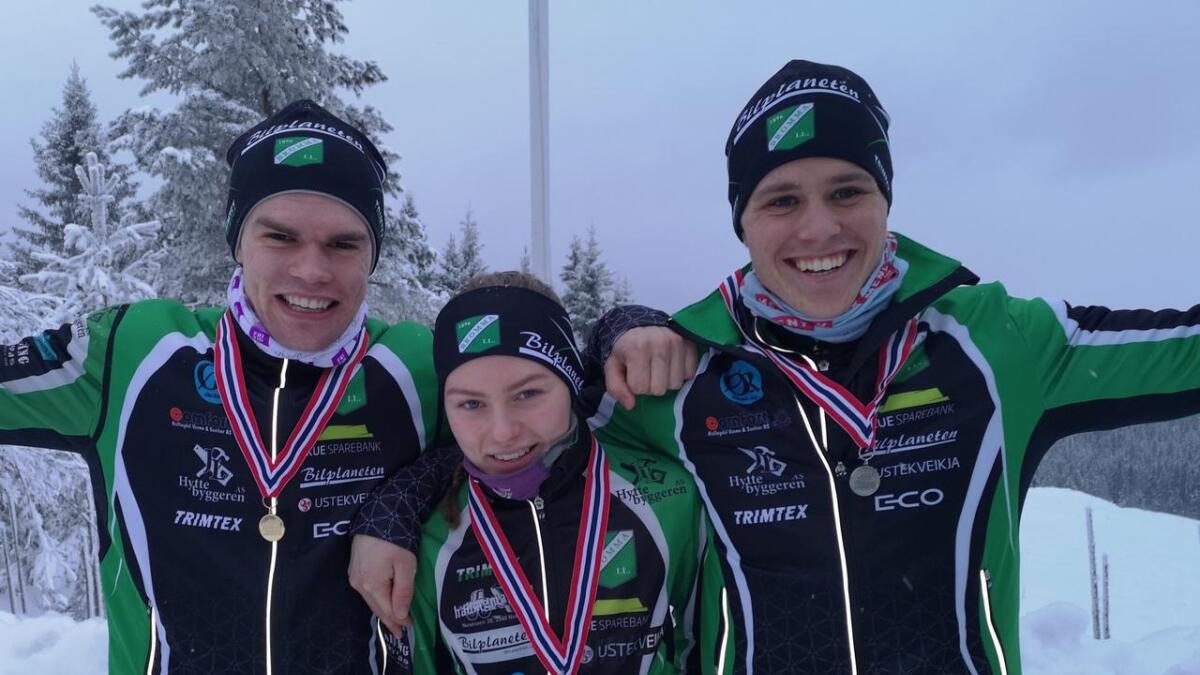 Bjørnar Stensrud Tyribakken, Marte Mikkelsplass og Vegard Myklemyr tok medaljar i KM i helga.