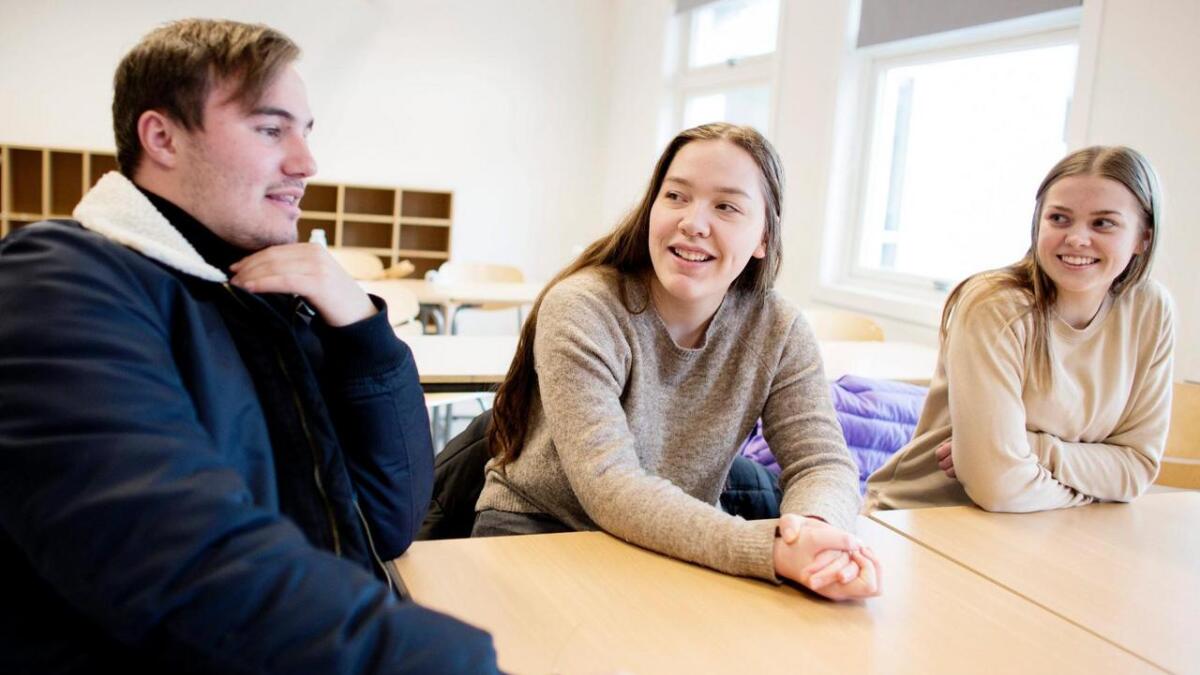 Både Ma­ri­us Quam, Alexandra Ut­slot­tøy og He­le­ne Røst­bø Treeck er elev­men­to­rar som job­bar for at sku­le­mil­j­øet skal vera bra på Stord vi­da­re­gå­an­de sku­le. Til­ta­ket er ein del av pro­sjek­tet «Drømmeskolen».