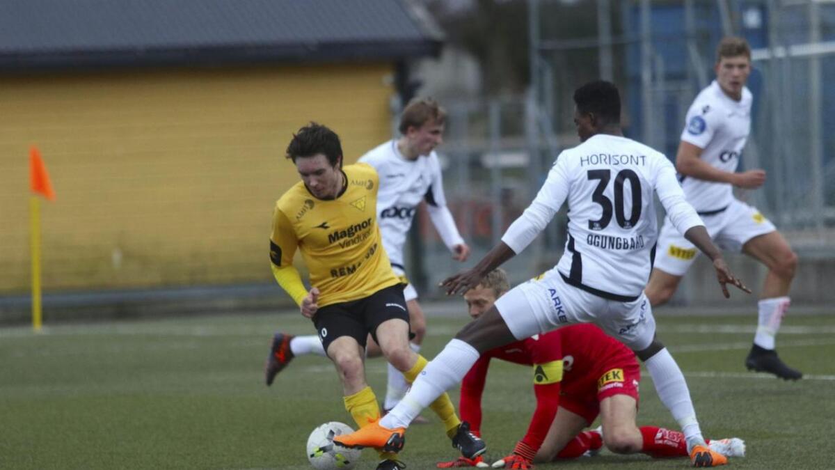 Mats Cato Moldskred skåra Os sitt tredje mål i kampen mot Vestsiden-Askøy i ettermiddag.