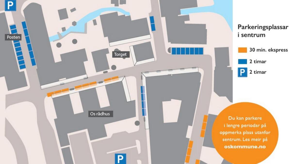 Slik ser det nye parkeringsreglementet for Osøyro ut.