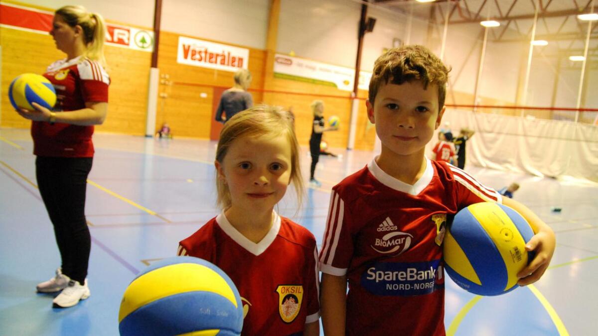 Ane og Matheo går i 1. klasse i Øksnes og syntes det var gøy med volleyball-turnering i Bø.